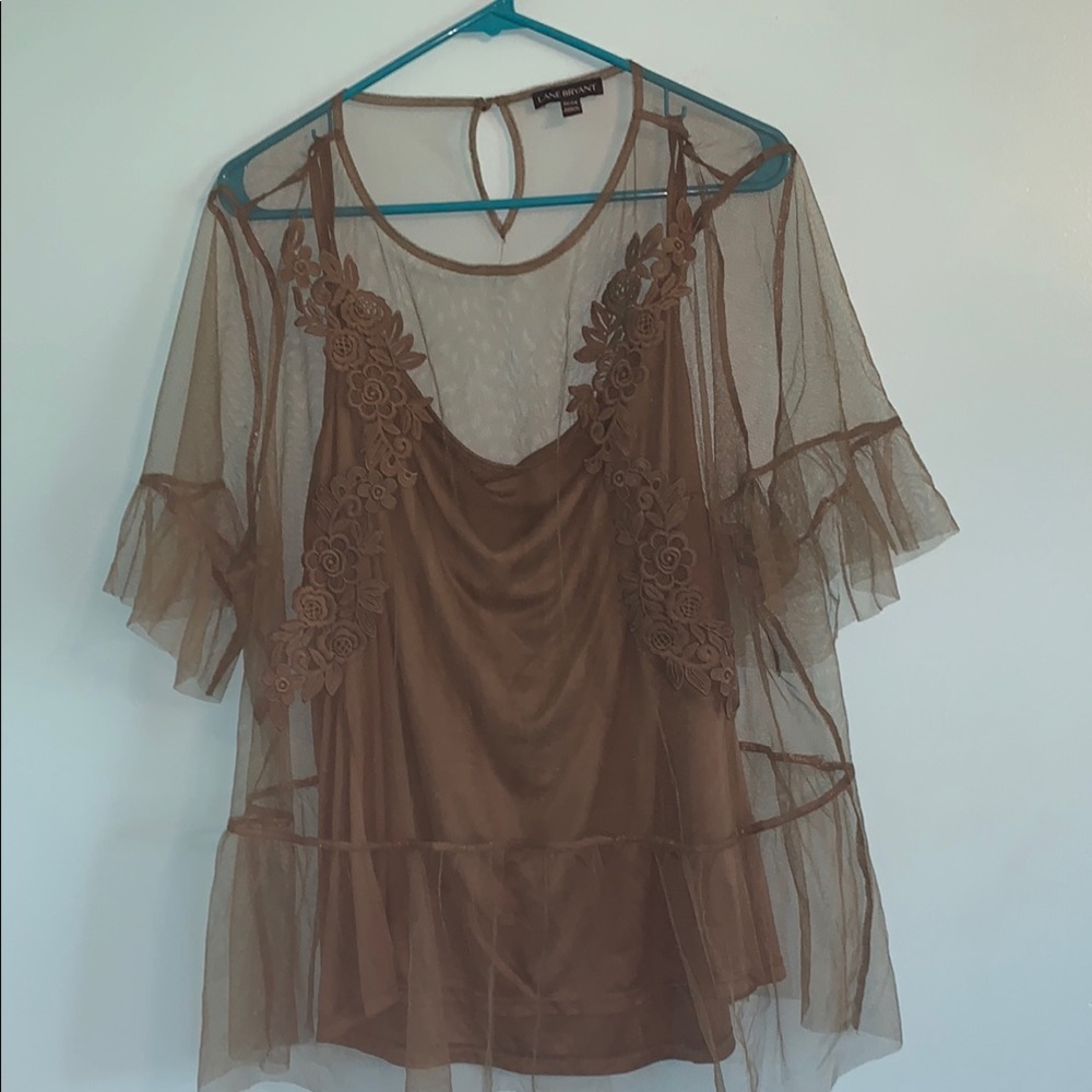 Lane Bryant olive green Asymmetrical Ruffled Blouse